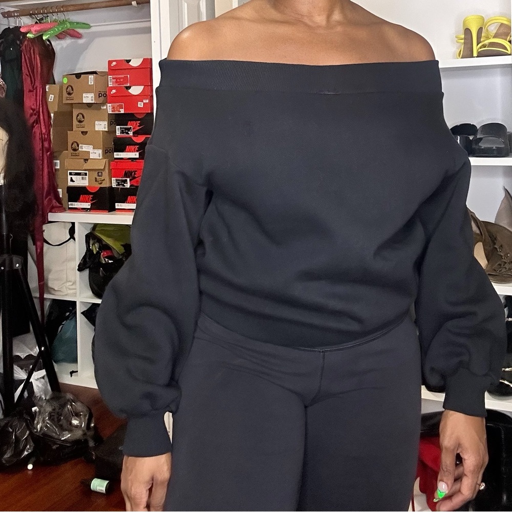 Black off the shoulder top with bubble sleeves